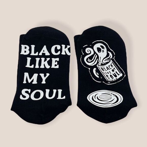 NWT Wool + Pepper Co. BLACK LIKE MY SOUL Bottom of Sock Crew Socks - Picture 1 of 3